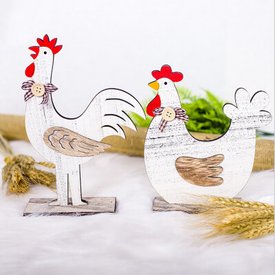 

Gobestart 2pcs Easter Decorations Wooden Cock Hen Shapes Ornaments Craft Gifts