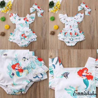 

Infant Kids Girl&39s Mermaid Romper BodysuitHeadband Clothes 2Pcs Outfit Set