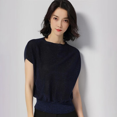 

Womens Fashion O Neck Solid Short Knitted Ice Silk Slim Pullover T-Shirt