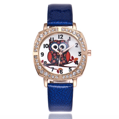 

Lady cute owl cartoon watch square dial with diamonds English table