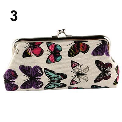 

Womens Butterflies Printed Coin Purse Canvas Pouch Long Metal Frame Clutch