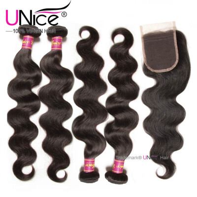 

UNice Human Hair Extensions 8A Brazilian Hair Bundles with Closure Body Wave