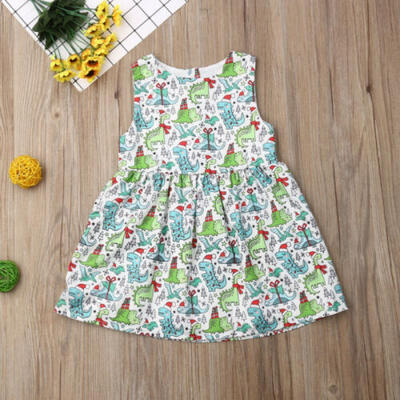 

US Christmas Toddler Kid Baby Girl Clothes Sleeveless Dinosaur Tutu Dress Outfit