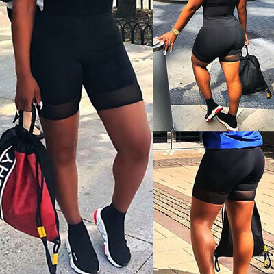 

Tailored Women Plus Size High Elasticity Spliced Grenadine Shorts Gym Active Pants