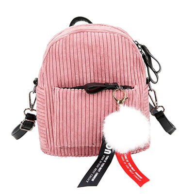 

Korean Women Mini Backpacks Stripes Corduroy Pack School Small Shoulder Bag