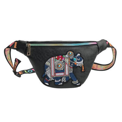 

Ethnic Women Leather Waist Bags Elephant Embroidery Chest Belt Fanny Packs