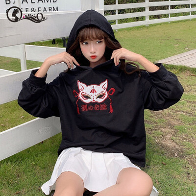

Hooded Autumn New Tops Women Harajuku Embroidery Cartoon Hoodies Japanese Style Loose Casual Long-sleeved Hooded Pullover