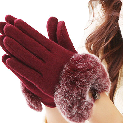 

GLO-STORY wool gloves female winter ladies gloves plus long eight-character pattern knitted wool gloves cycling anti-skid WST844148 wine red