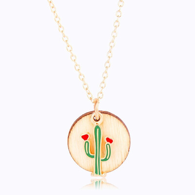 

New Wooden Flower With Metal Coconut tree Pendant Necklace Hallow Trendy Jewelry Female Lucky Handmade Plants Necklace