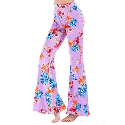 

Fashion Women Elastic Waist Floral Printing Causal Wide Leg Loose Trousers Pants