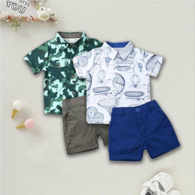 

US New Toddler Baby Boy Shirt Tops Pants Sunsuit Standing Collar Outfits Clothes