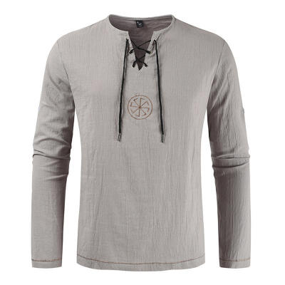 

Male Slim Long Sleeve Shirt Casual Solid Color Mens Linen Cotton Tops Shirt