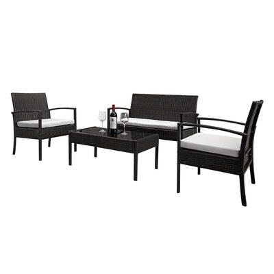

Ktaxon 4 PCS Patio Rattan Wicker Furniture Set Brown Loveseat Sofa Cushioned Garden Yard