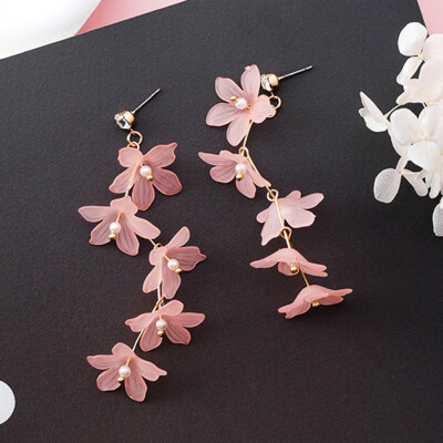 

New Korean Colorful Sweety Flower Long Earrings For Women Accessories Simulated Pearl Earings Fashion Jewelry Freeshipping