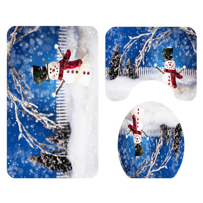 

Siaonvr Santa Christmas Print Toilet Bathroom Mat And Shower Curtain Four-Piece Set