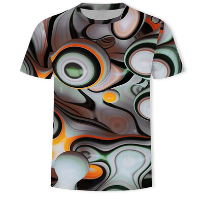 

Fashion Men Casual Round Neck Short Sleeve 3D Geometric Grid Print T-shirt Tops