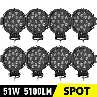 

8PCS 7inch 51W LED Work Light Pods Offorad Round Bumper Driving Marine ATV Truck