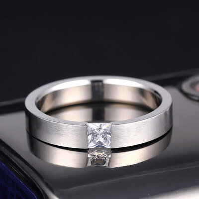 

Fashion 4mm Stainless Steel Solid Zircon Engagement Ring