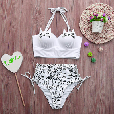 

Roseonmyhand Women Girls Halter Kitty Bikini Set Underwire Padded Bathing Swimsuit Swimwear