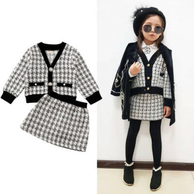 

2Pcs Toddler Baby Girls Winter Clothes Plaid Coat TopsTutu Dress Formal Outfits