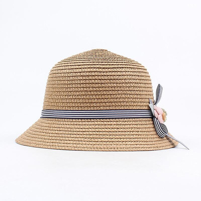 

Girls Straw Hat Striped Bowknot Flower Foldable Sweet Cute Sun Summer Floppy Kids Beach Vacation Cap