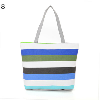 

Fashion Canvas Striped Rainbow Prints Shoulder Tote Bag Women Casual Handbag