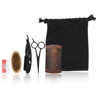 

Greensen Beard Care Set Style Men Comb Brush Scissors Kit Modeling Cleaning Repair Set Canvas Bag