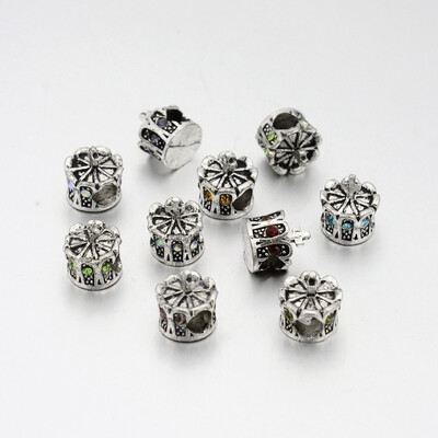 

Antique Silver Plated Alloy Rhinestone European Beads Large Hole Crown Beads Mixed Color 13x12mm Hole 5mm