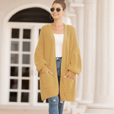 

Tailored Women Casual Long Sleeve Knitted Sweater Pockets Long Cardigan Top Coat Outwear