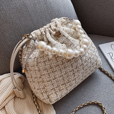 

On the new small bag 2019 new Korean wool chain Pearl portable bucket bag slung shoulder bag