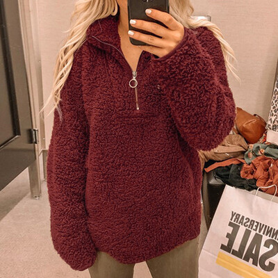

Gobestart Women Warm Winter Top Zipper Sweatshirt Ladies Pullover Jumper Blouse Outwear