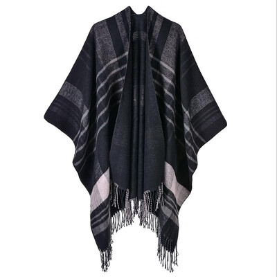 

Women Poncho Cardigan Sweater Contrast Color Plaid Print Cashmere Capes Shawl Scarf Outerwear
