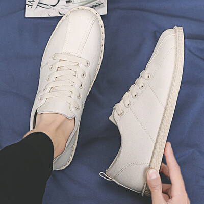 

2019 new summer canvas casual tide shoes cloth lazy mens shoes breathable fisherman linen straw braided spirit guy
