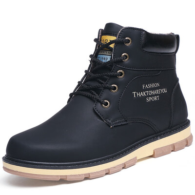 

Mens boots large size Martin boots mens plus velvet warm cotton shoes in the tube short boots fashion non-slip tooling boots