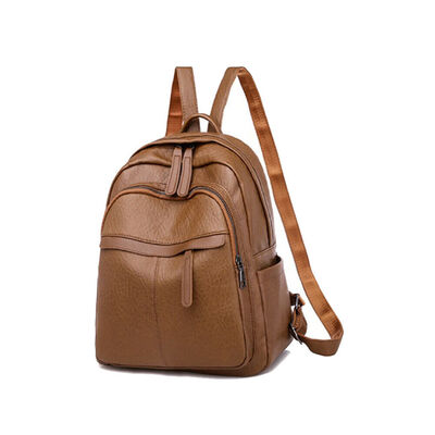 

New Style Women Backpacks Plain PU Leather Bag Casual Zipper Backpack Travel Rucksack School Pure Color Bag Fashion Hot 2019