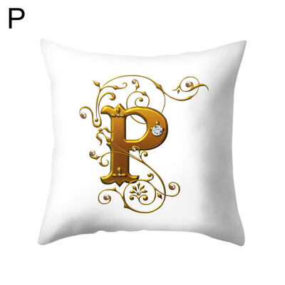 

26 Golden A to Z Alphabet Flower Soft Pillow Case Cushion Cover Home Sofa Decor
