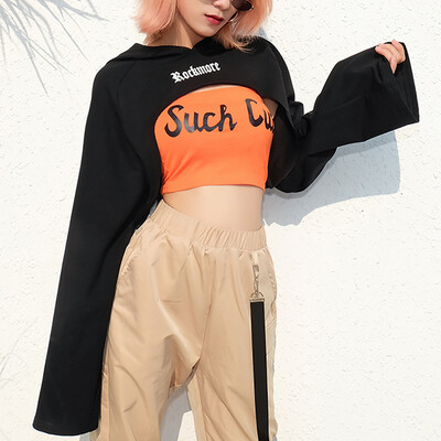 

Nomeni Women Plus Size Sweatshirt Hooded Crop Tops Letter Flare Sleeve Blouse Shirt