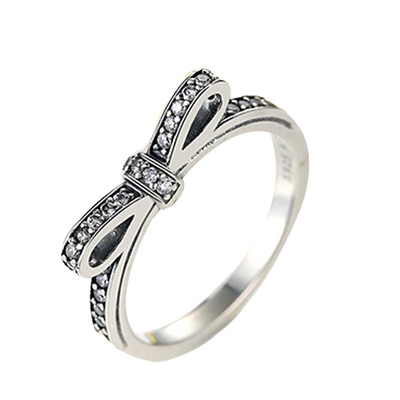 

Silver Bowknot Ring European With Crystal Stone Jewelry Size 6-10