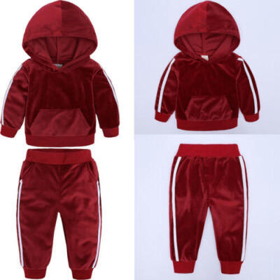 

Winter Toddler Baby Girl 2PCS Velvet Clothes Hooded Tops Pants Warm Outfits Set