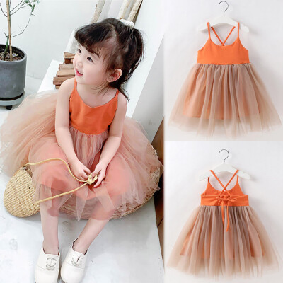 

Toddler Baby Girls Sleeveless Solid Vest Tulle Princess Dress Backless Dresses