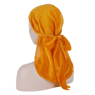 

Men Women Unisex Winter Velvet Solid Color Turban Hat Extra Long Tail Wide Straps Pirate Head wrap Biker Hair Cover