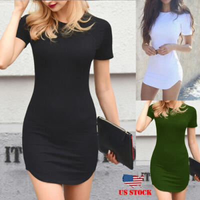 

Womens Short Sleeve Party Crew Neck Bodycon Summer Beach T-shirt Mini Dress Sexy