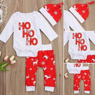 

3pcs Newborn Toddler Baby Boy Girl Snowflake Cotton Xmas Romper Pant Outfits Set