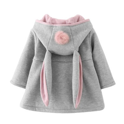 

Winter Baby Girls Long Sleeve Coat Rabbit Ear Hooded Casual Pompon Jackets