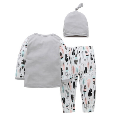 

Newborn Baby Infant Boy Girl Gauze Print TopsPant Cap 3PCS Outfits Set Clothes