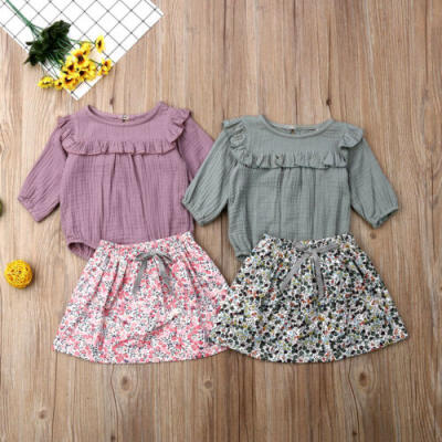 

UK Toddler Baby Girl Long Sleeve Bodysuit Romper Skirt Dress Summer Clothes 2PCS