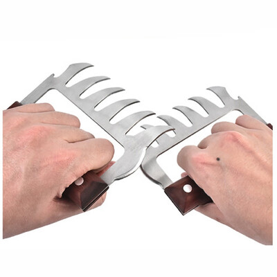 

1PCS Wooden Handle Stainless Steel Meat Slicer Barbecue Tool Multi-Function Meat Remover