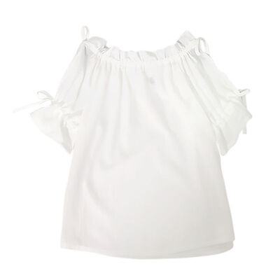 

newwomens casual t-shirtSexy Strapless Straps Slash Neck Solid Color Slim Short-sleeved Chiffon Shirt Top