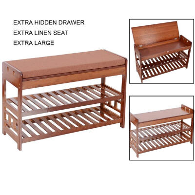 

Natural Bamboo Shoe Rack Bench Entryway Organizer Cozy Seat Storage with Cushion