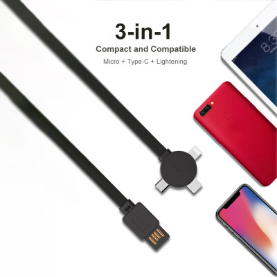 

3-in-1 Retractable Noodle Design Charging Cable Data Cable MicroUSB Type-C Lightening Interface Charge Data Transfer 2-in-1 Cable